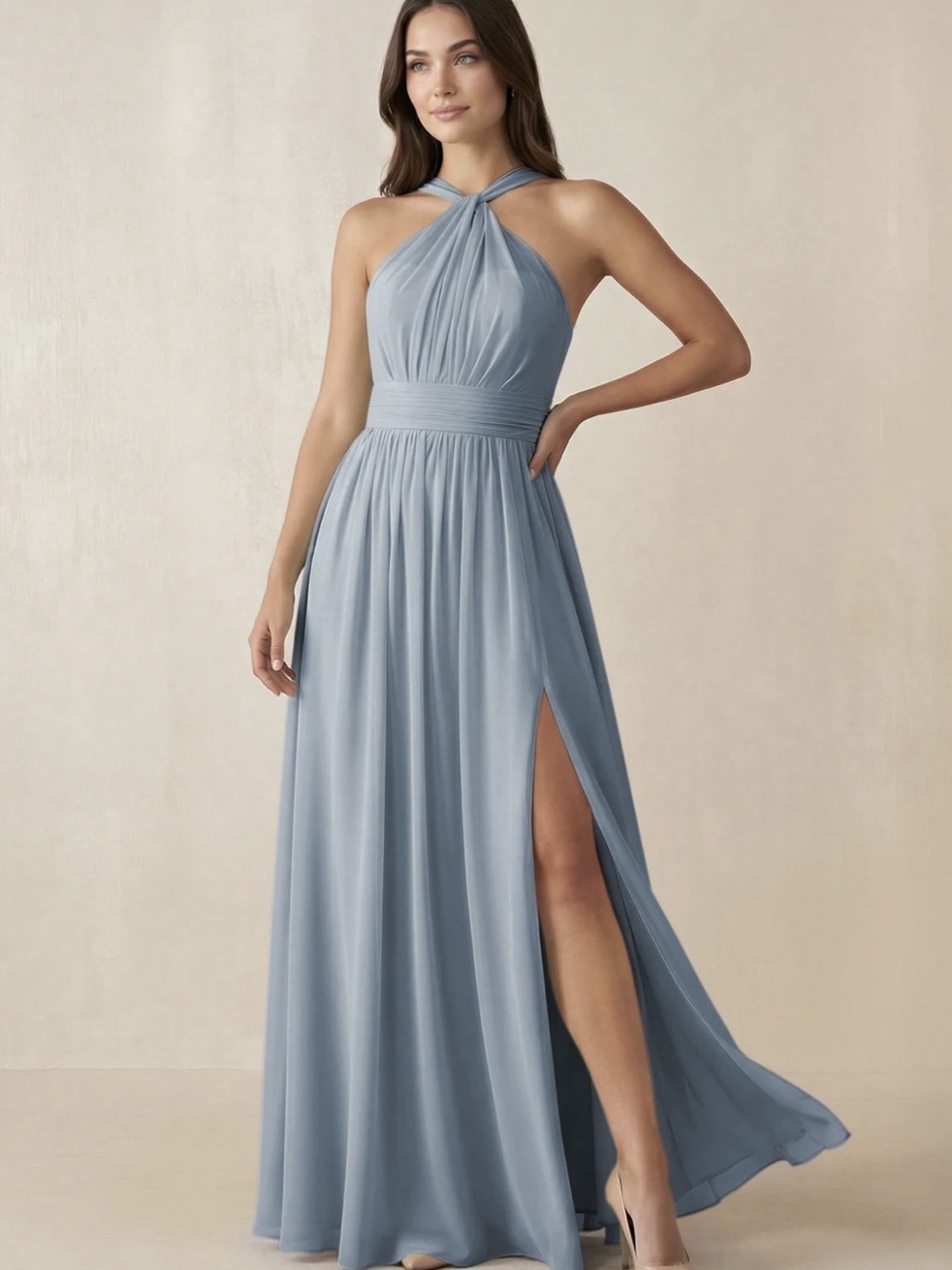 Dusty Blue Chiffon Bridesmaid/Evening Dress